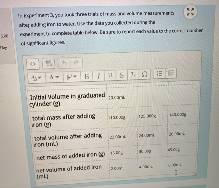 experiment 3 record the following masses