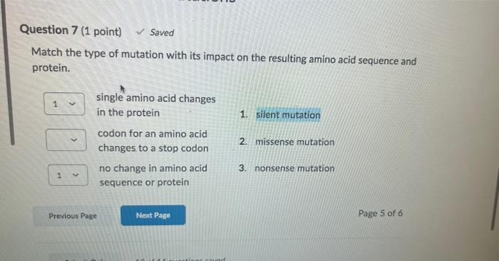 Solved Match the type of mutation with its impact on the | Chegg.com