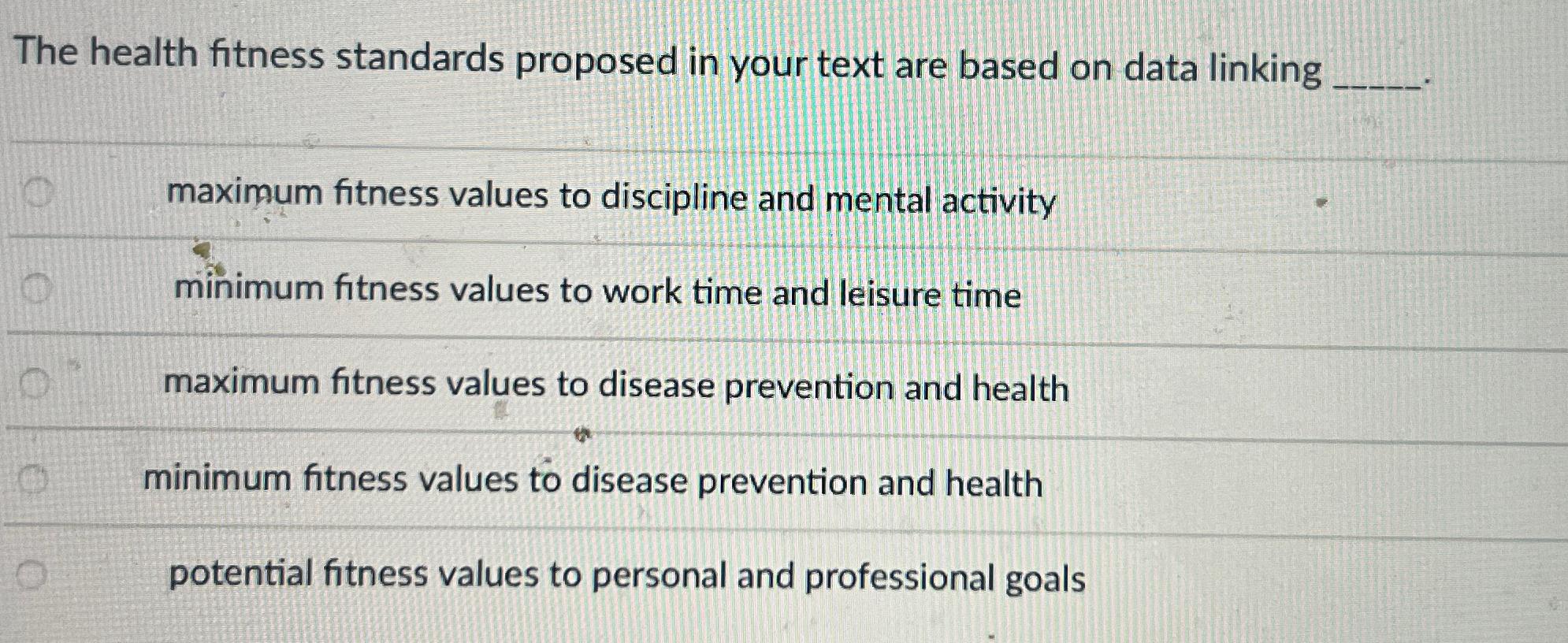Solved The health fitness standards proposed in your text