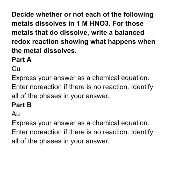 Solved Decide whether or not each of the following metals | Chegg.com