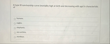 Solved A type III survivorship curve (mortality high at | Chegg.com