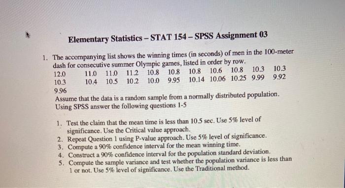 Solved Elementary Statistics - STAT 154 - SPSS Assignment 03 | Chegg.com