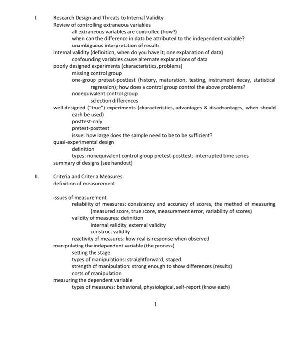 1. Research Design and Threats to Internal Validity | Chegg.com