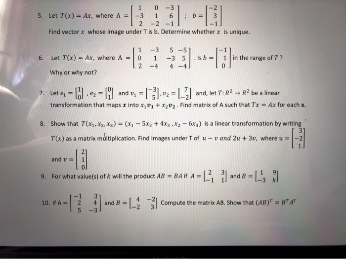 Solved 0 3 2 1 5 Let T X Ax Where A B 3 1 6 3 2 2 1 Chegg Com