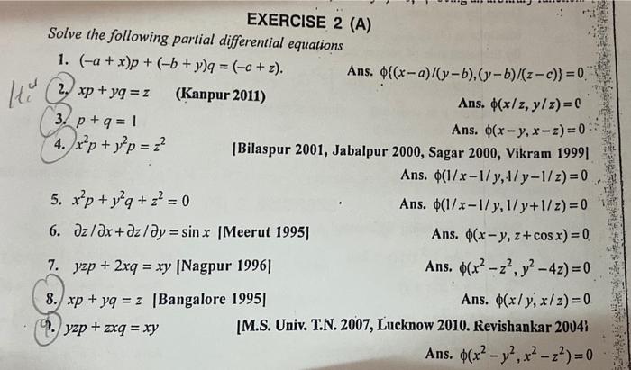 Solved Tel Exercise 2 A Solve The Following Partial Chegg Com