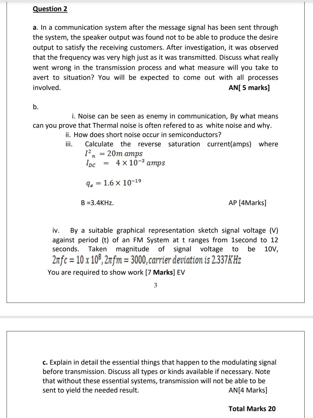 Solved Question 2 a. In a communication system after the | Chegg.com