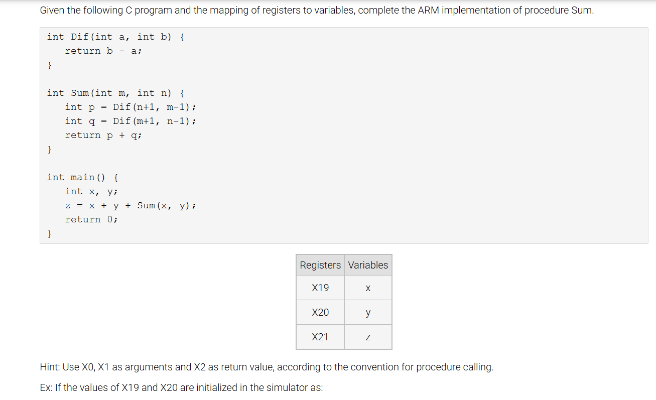 Solved Given the following C program and the mapping of | Chegg.com