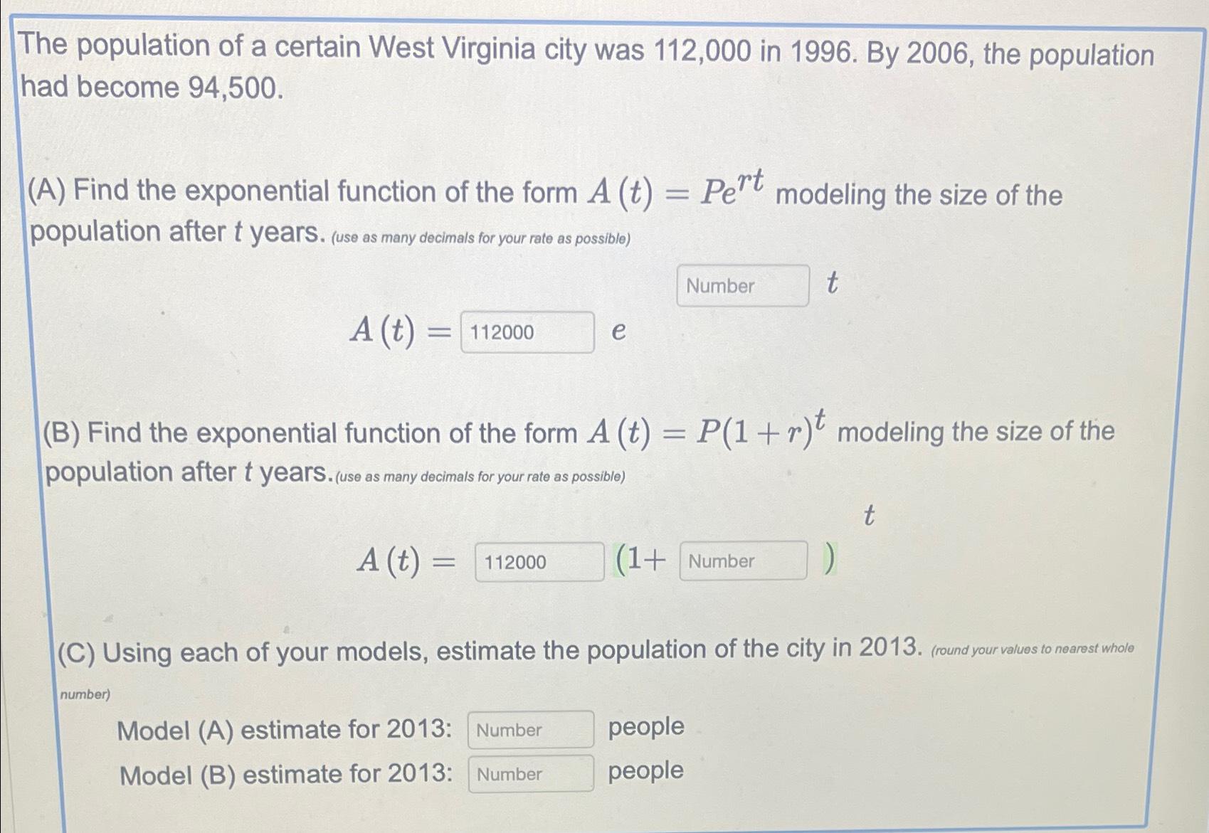 Solved The Population Of A Certain West Virginia City Was Chegg Com   Image