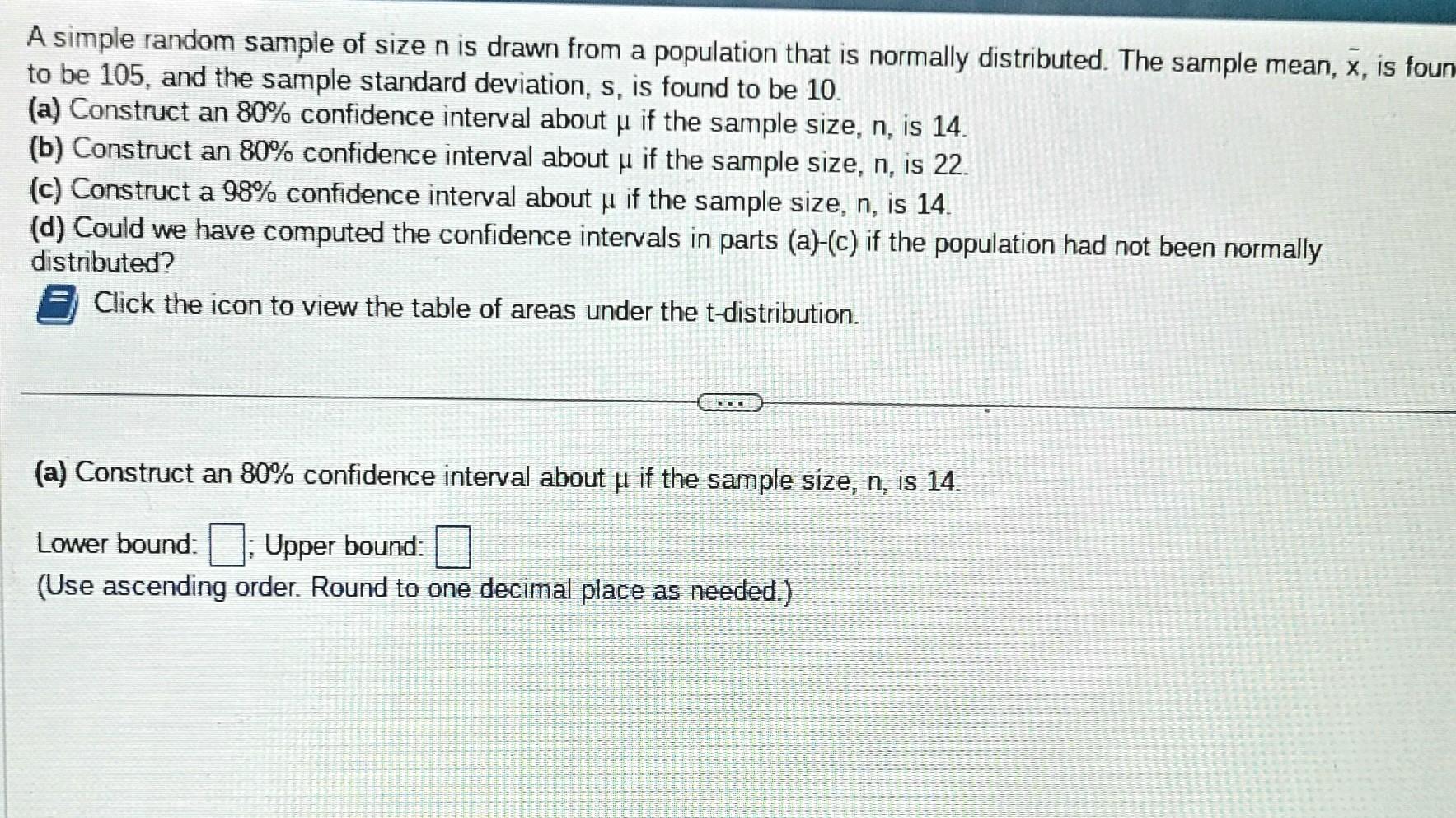 Solved A Simple Random Sample Of Size N Is Drawn From A | Chegg.com