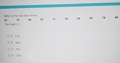 Solved Refer to the raw data below.The mean | Chegg.com
