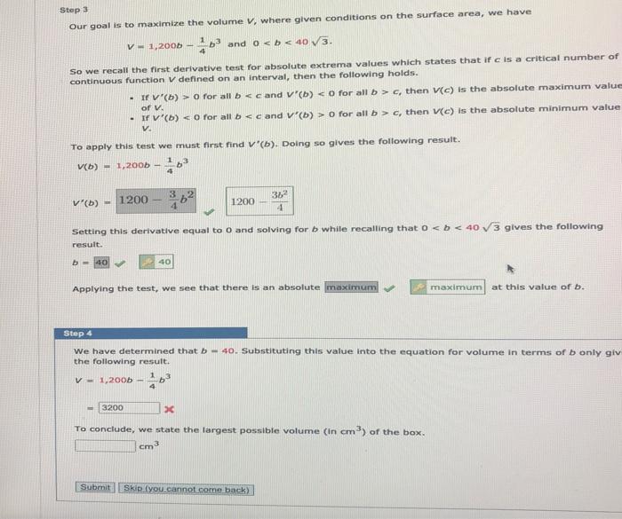 Solved Step 3 Our goal is to maximize the volume V, where | Chegg.com