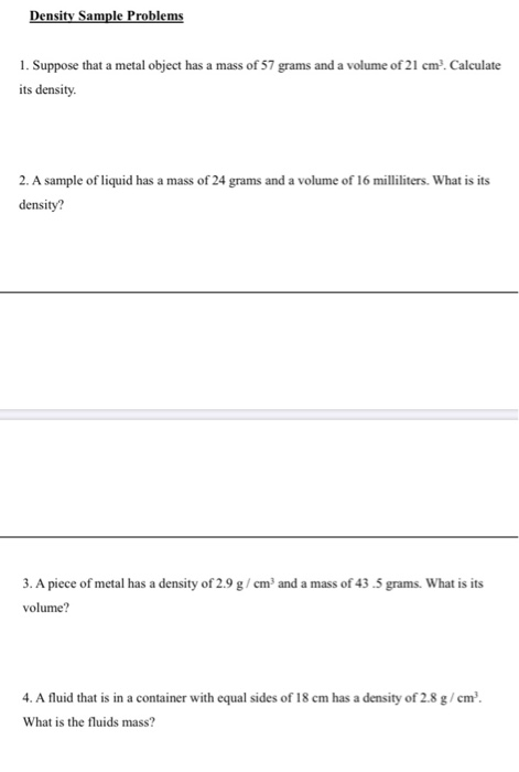 Solved Density Sample Problems 1. Suppose that a metal | Chegg.com