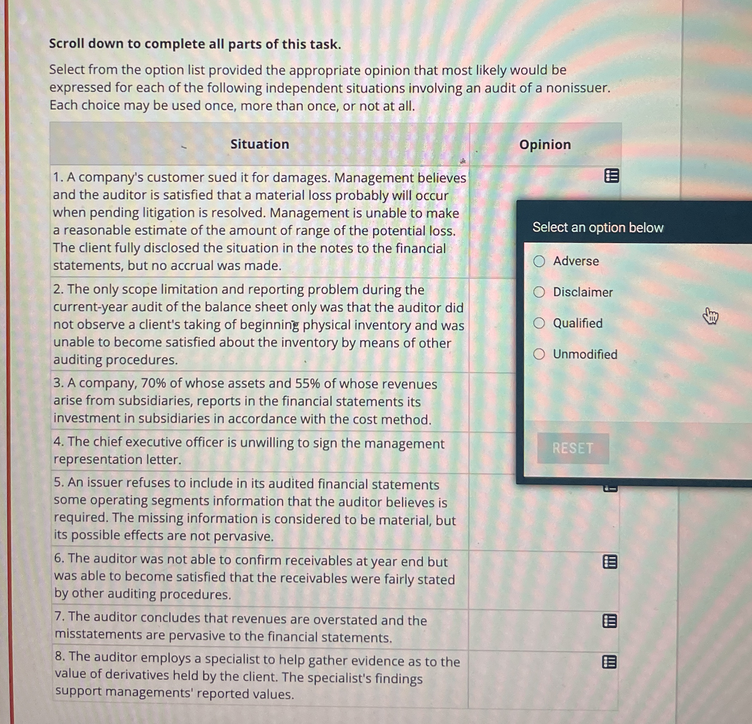 Solved Scroll down to complete all parts of this task.Select | Chegg.com
