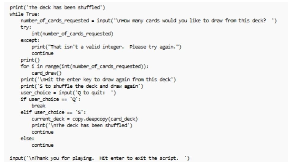Solved current_deck = copy.deepcopy(card_deck) \#cards_drawn | Chegg.com