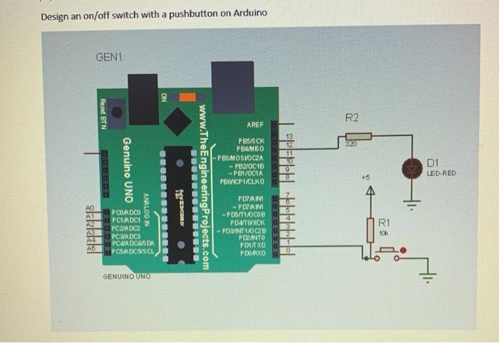Solved Design an on/off switch with a pushbutton on Arduino | Chegg.com