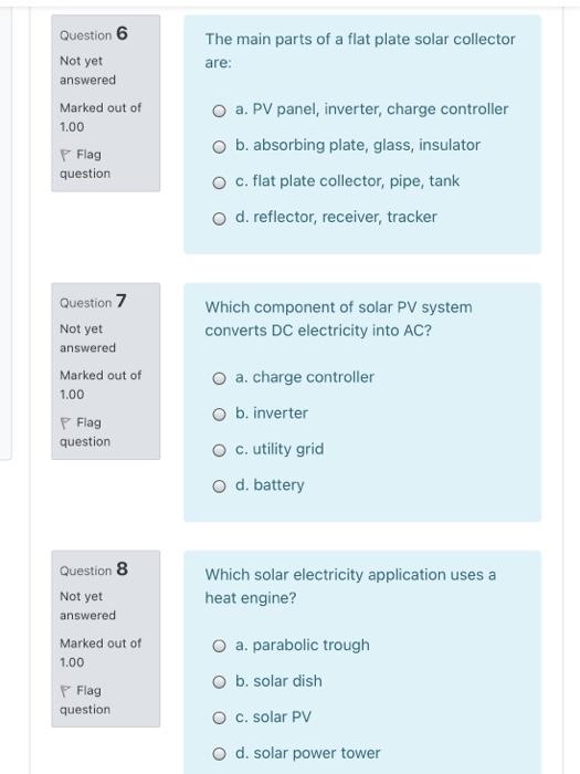 Solved The main parts of a flat plate solar collector are: | Chegg.com