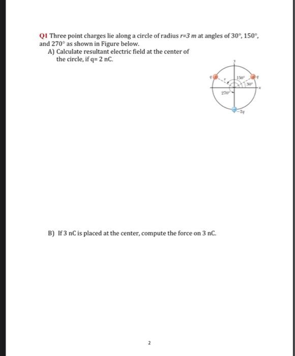 Solved Qi Three Point Charges Lie Along A Circle Of Radius 7862