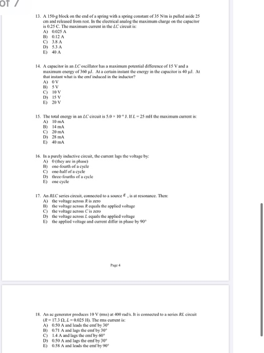 Solved Of 13 A 150 G Block On The End Of A Spring With A Chegg Com