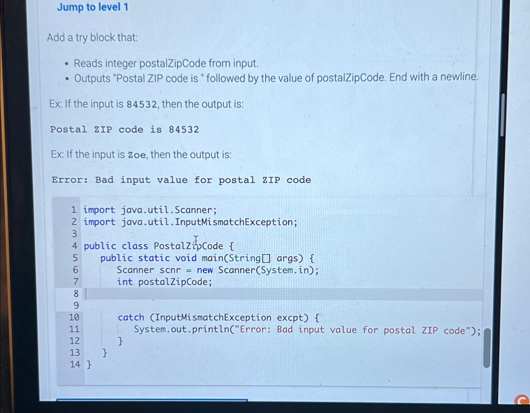 Solved Jump To Level 1Add A Try Block That Reads Integer Chegg