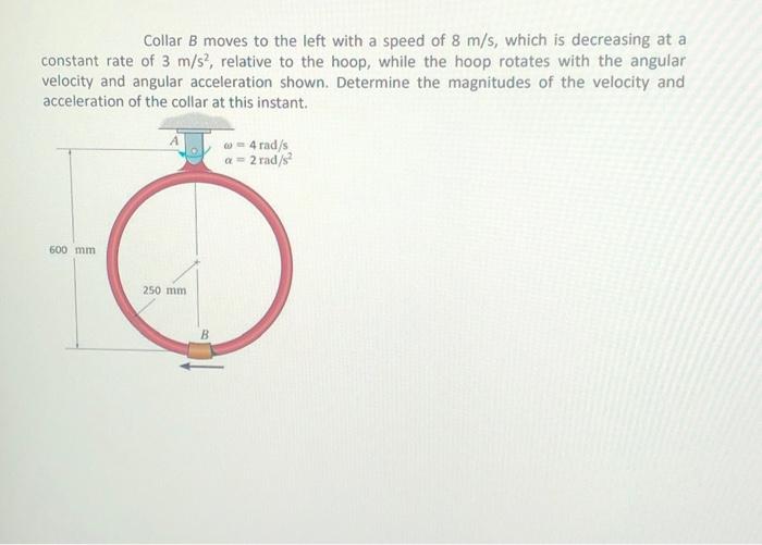 Solved Collar B moves to the left with a speed of 8 m/s,