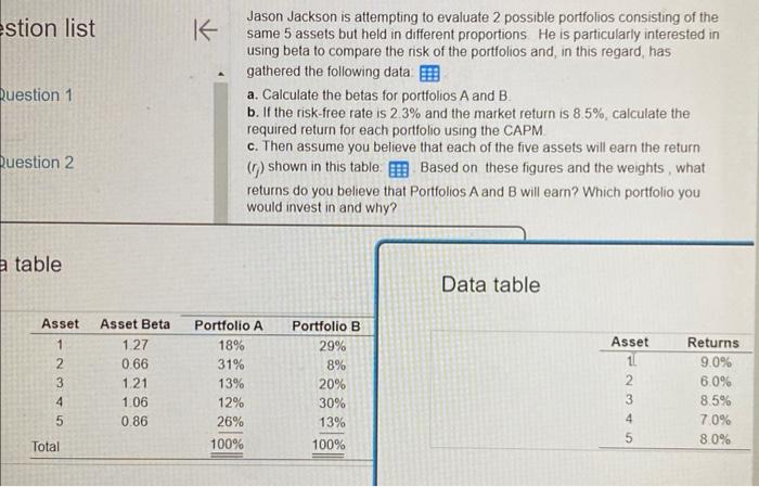 Solved Stion List Jason Jackson Is Attempting To Evaluate 2 | Chegg.com