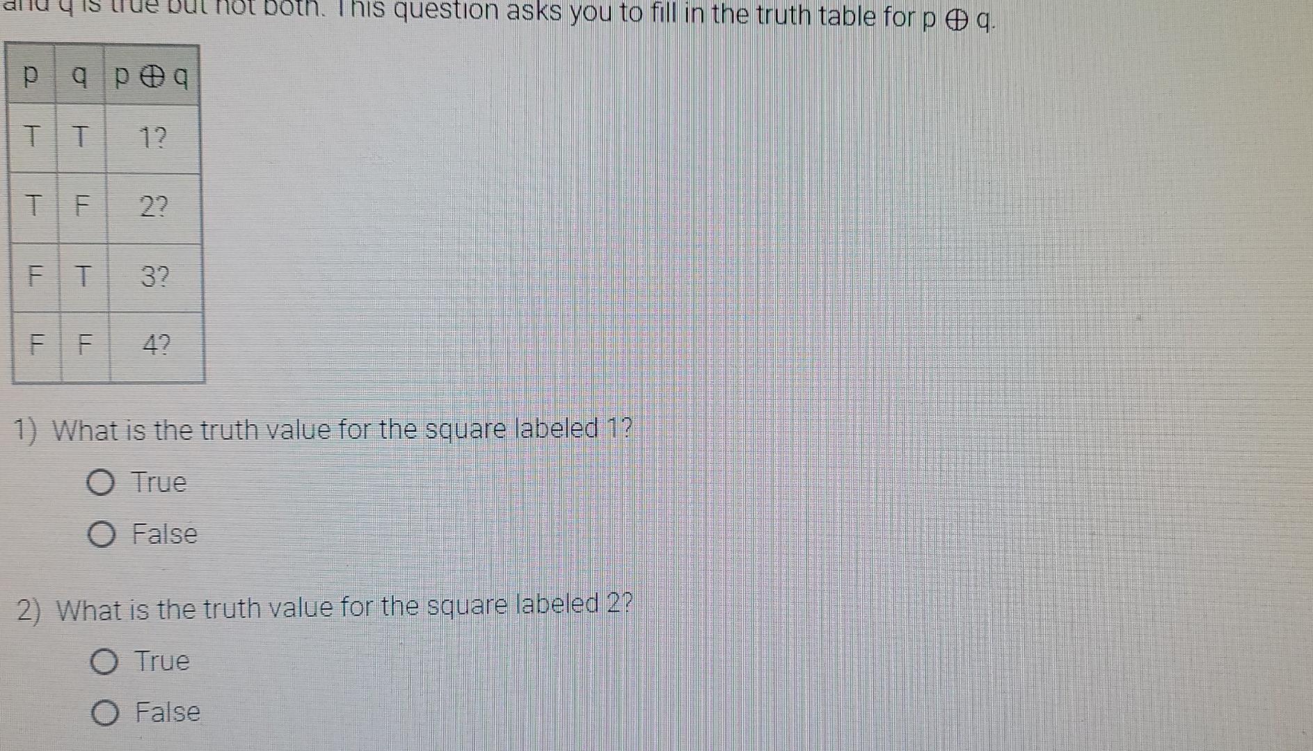 Solved not both. This question asks you to fill in the truth | Chegg.com