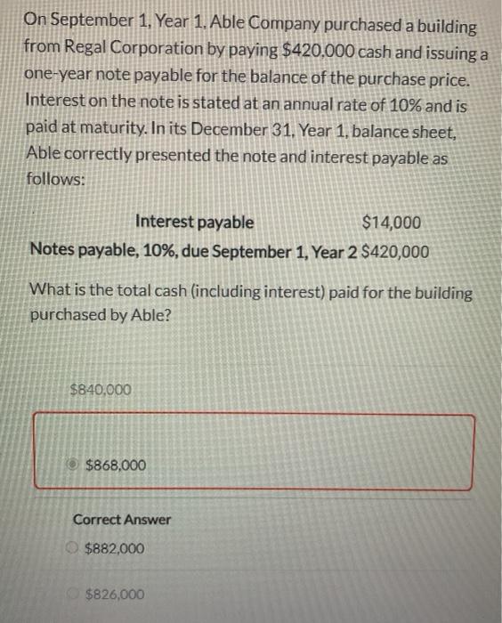 Solved On September 1, Year 1. Able Company purchased a | Chegg.com