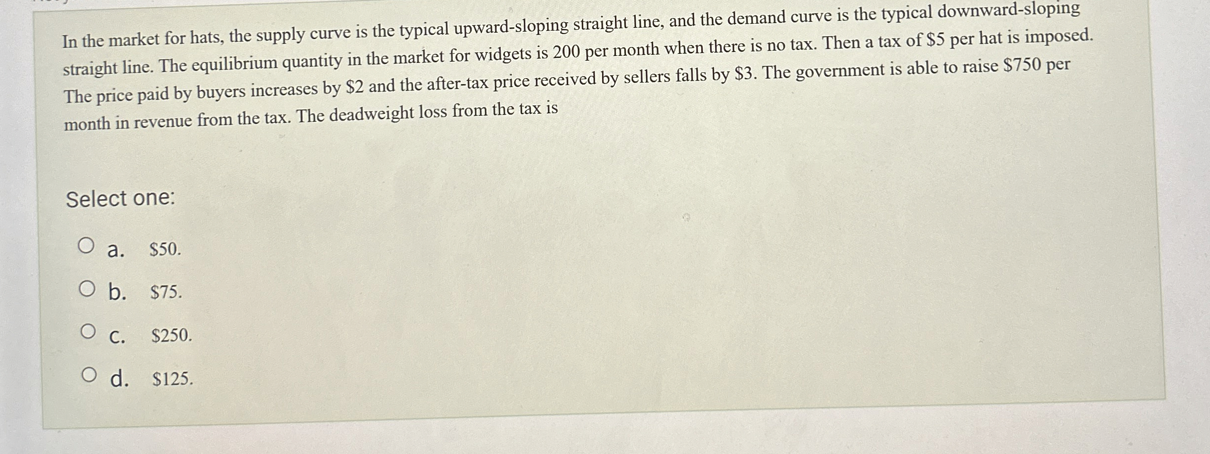 [Solved] In the market for hats, the supply curve is the ty