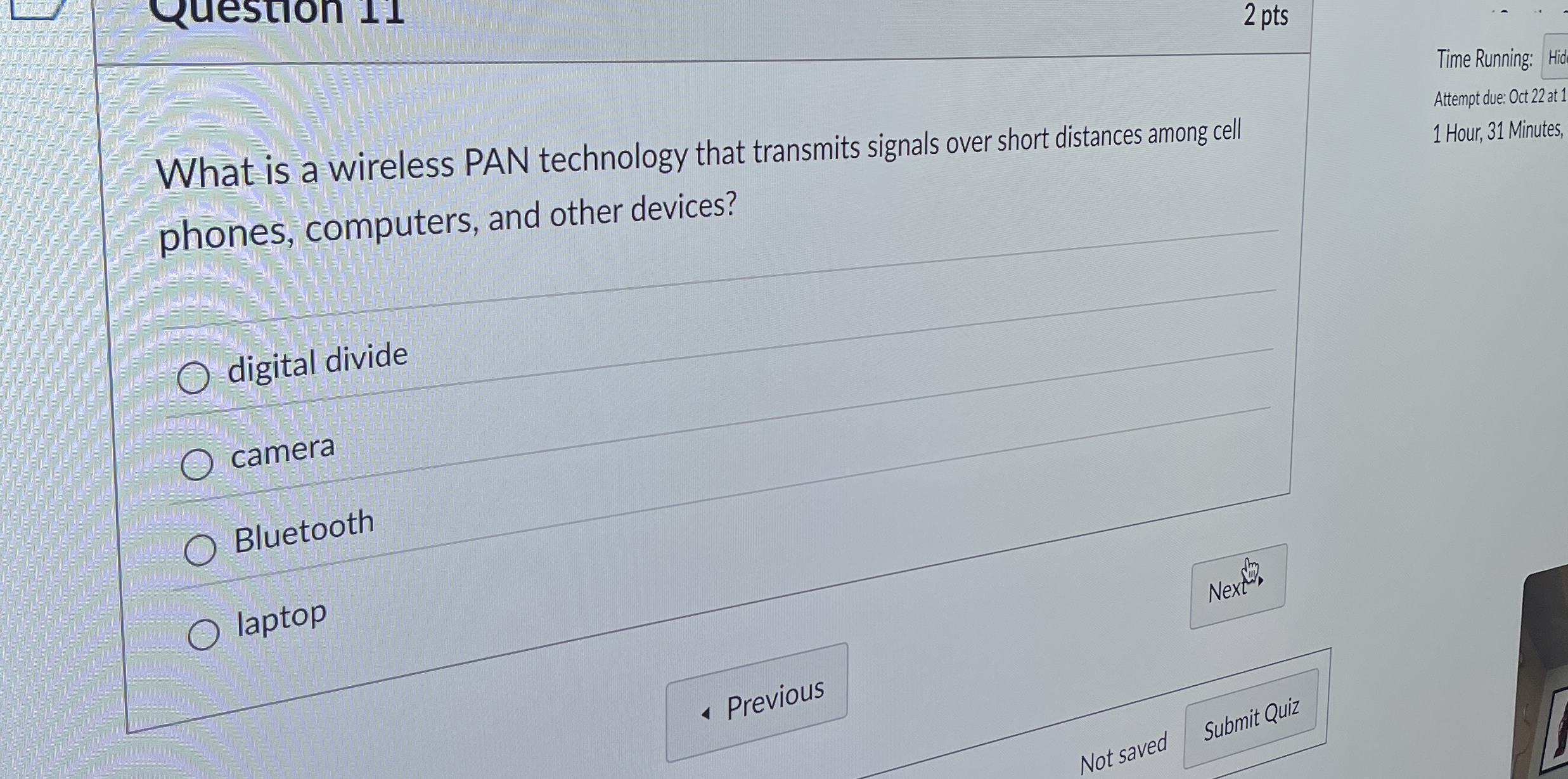Solved What is a wireless PAN technology that transmits | Chegg.com
