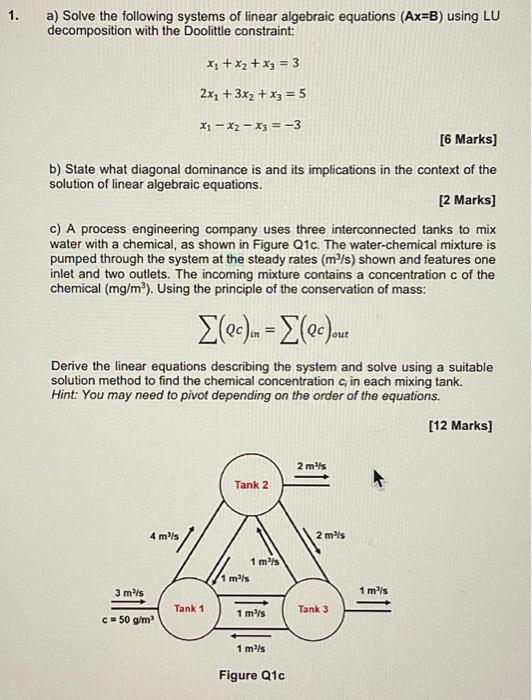 Solved a) Solve the following systems of linear algebraic | Chegg.com