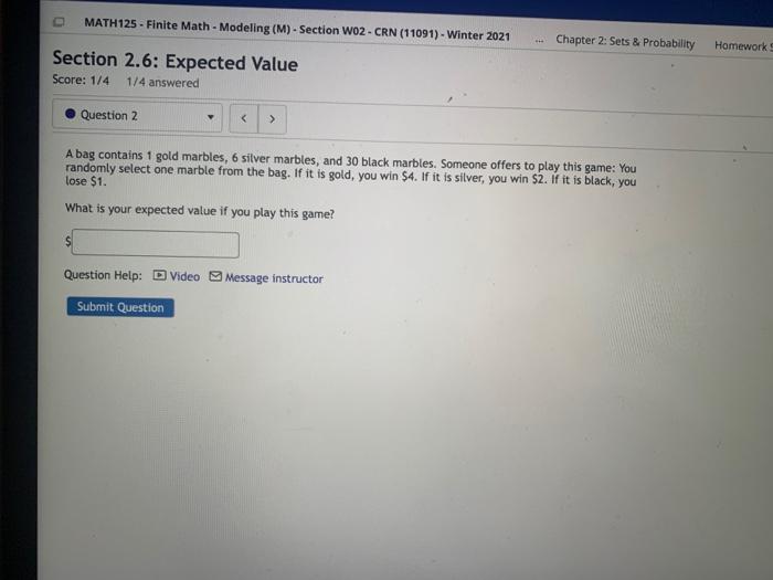 Solved MATH125 - Finite Math - Modeling (M) - Section | Chegg.com