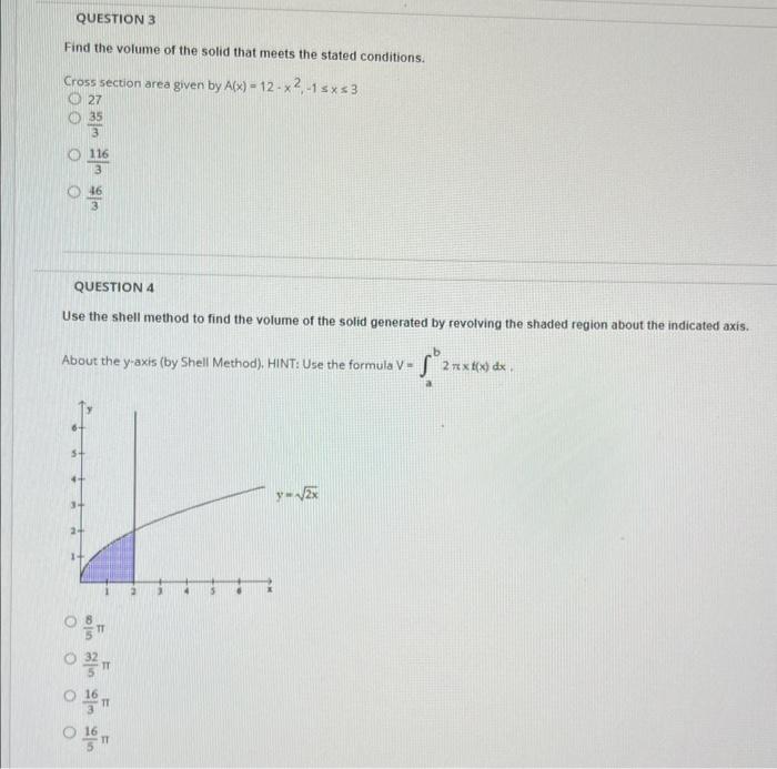 Solved Find the volume of the solid that meets the stated | Chegg.com