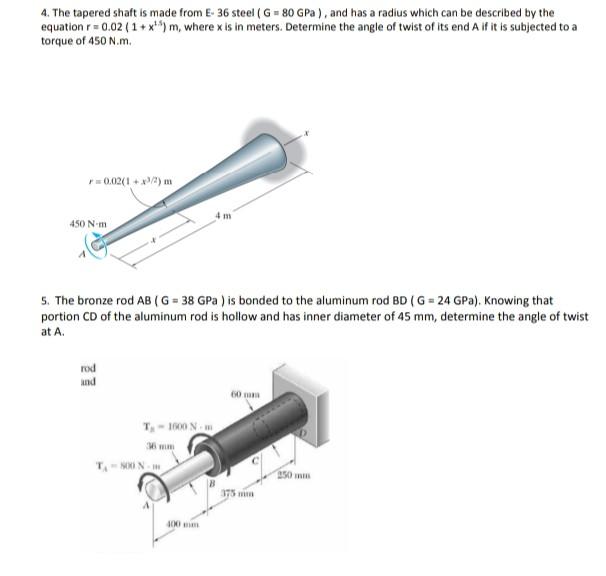 Solved 4. The tapered shaft is made from E. 36 steel (G80 | Chegg.com