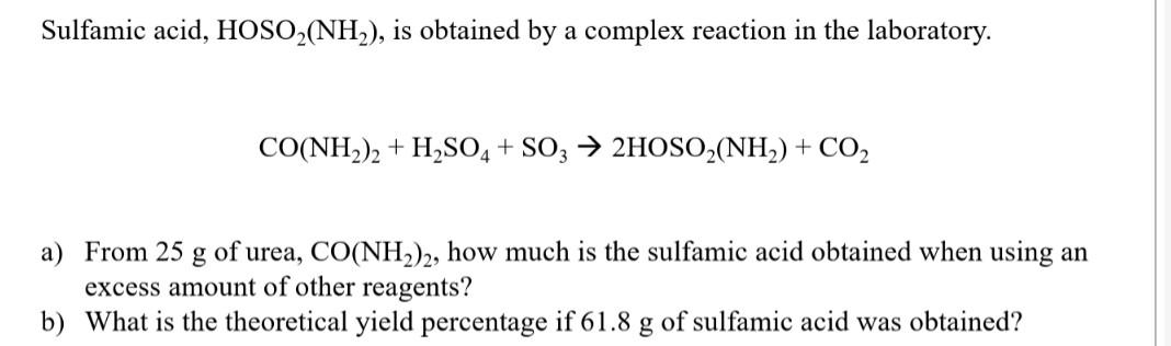 Solved Sulfamic acid, HOSO2(NH2), is obtained by a complex | Chegg.com