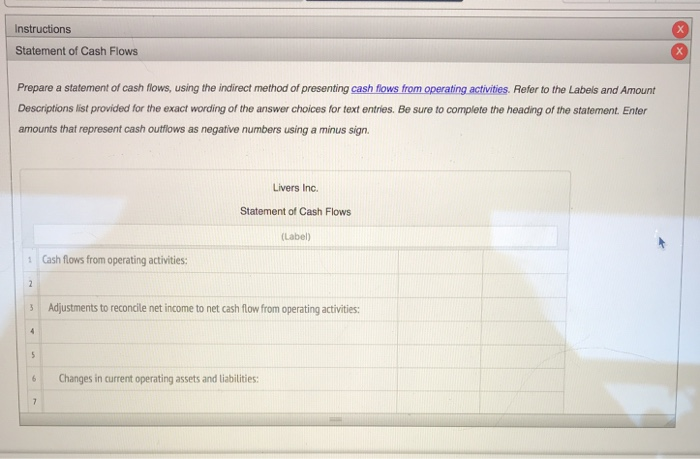 Solved Instructions Statement Of Cash Flows Prepare A 2752