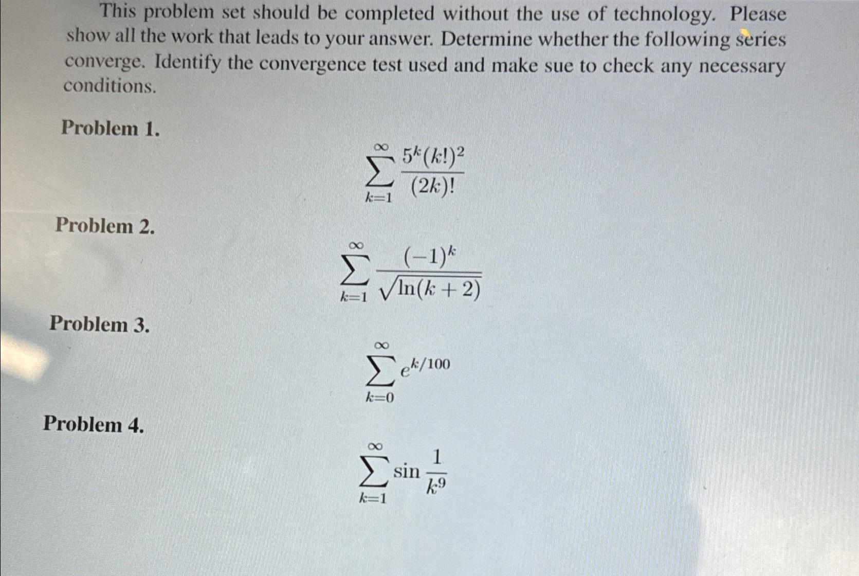 Solved This problem set should be completed without the use | Chegg.com