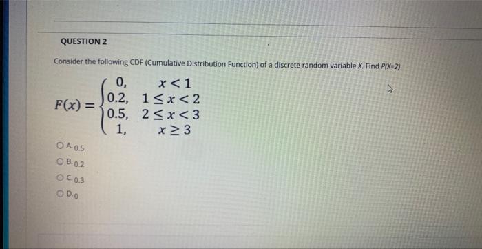 Solved Consider The Following CDF (Cumulative Distribution | Chegg.com