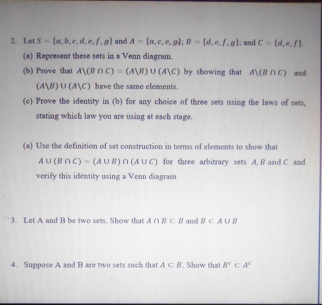 Solved 2. Let S (a, B, C, D, E, F, G) And A = {a, C, E, G); | Chegg.com