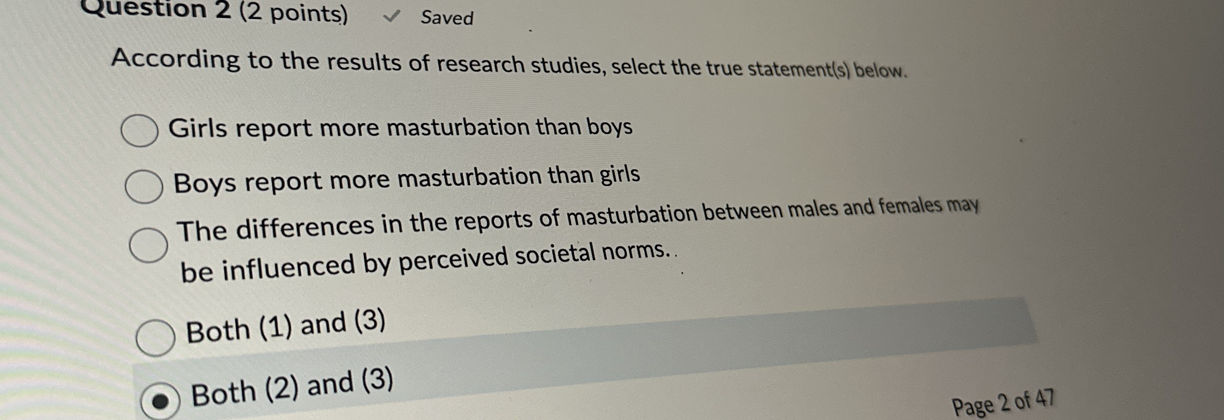 Solved Question 2 (2 ﻿points)SavedAccording to the results | Chegg.com