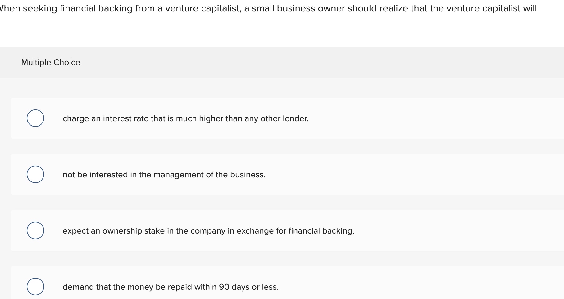 Solved Vhen seeking financial backing from a venture | Chegg.com