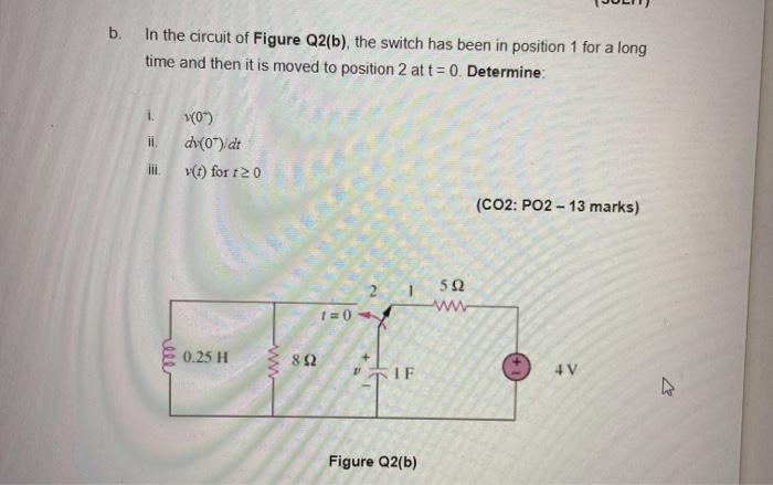 Solved b. In the circuit of Figure Q2(b), the switch has | Chegg.com