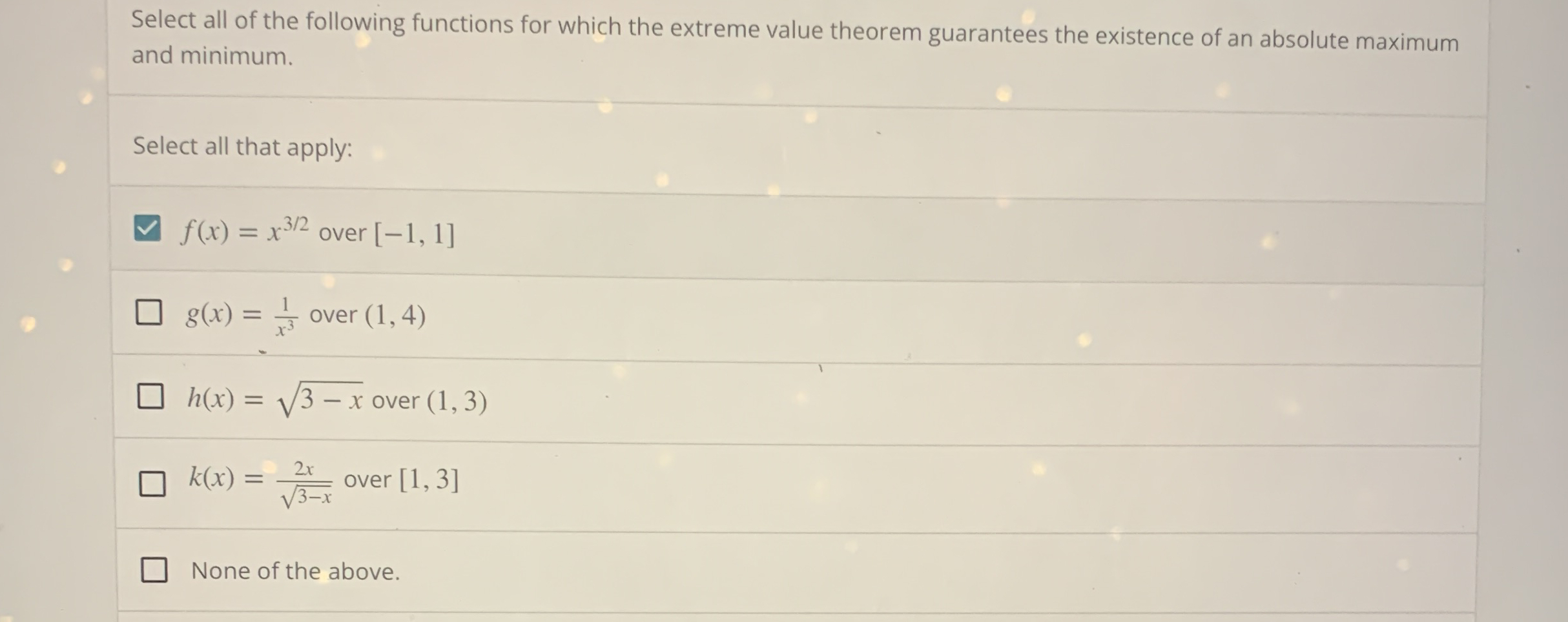 Solved Select all of the following functions for which the | Chegg.com