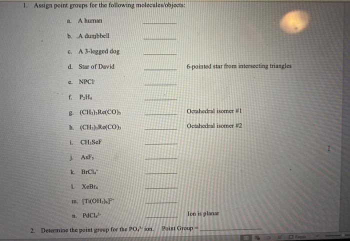 Solved 1. Assign point groups for the following | Chegg.com