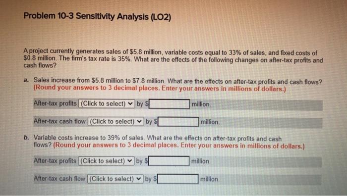 Solved Problem 10-3 Sensitivity Analysis (LO2) A project | Chegg.com