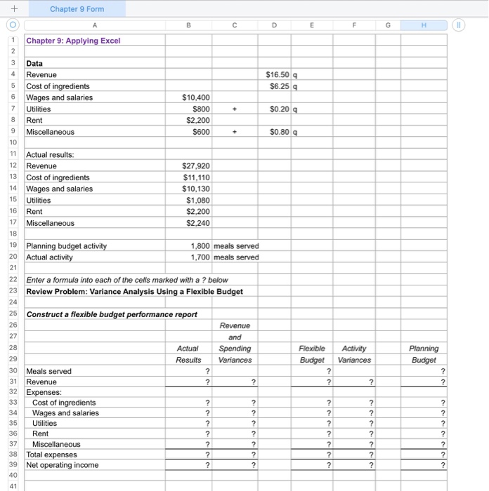 Solved Chapter 9: Applying Excel: Excel Worksheet (Part 1 of | Chegg.com