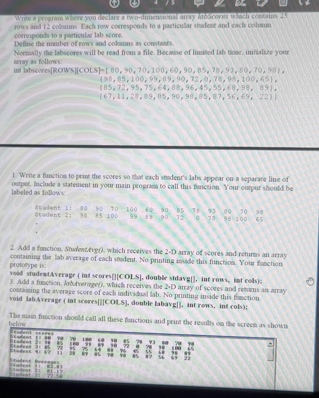 Solved 4 / 5 Write a program where you declare a | Chegg.com