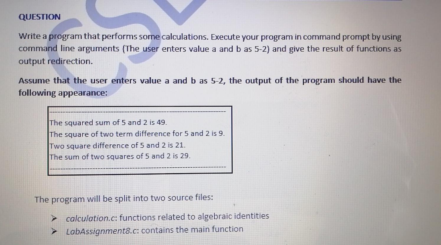 Solved QUESTION Write a program that performs some | Chegg.com