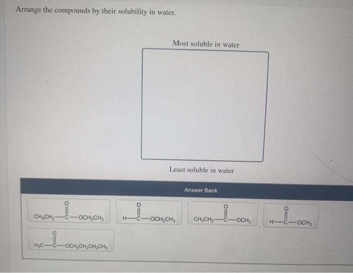 Solved Arrange the compounds by their solubility in water. | Chegg.com