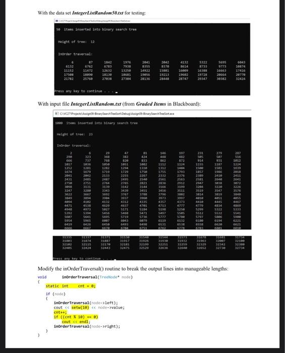 Solved Binary Search Tree Sort Create the console program | Chegg.com