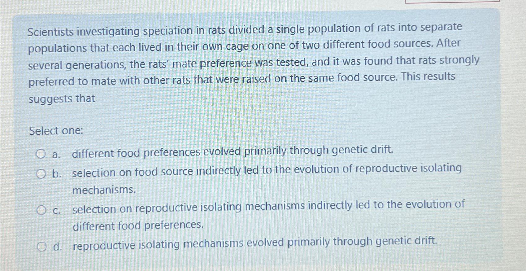 Solved Scientists investigating speciation in rats divided a | Chegg.com